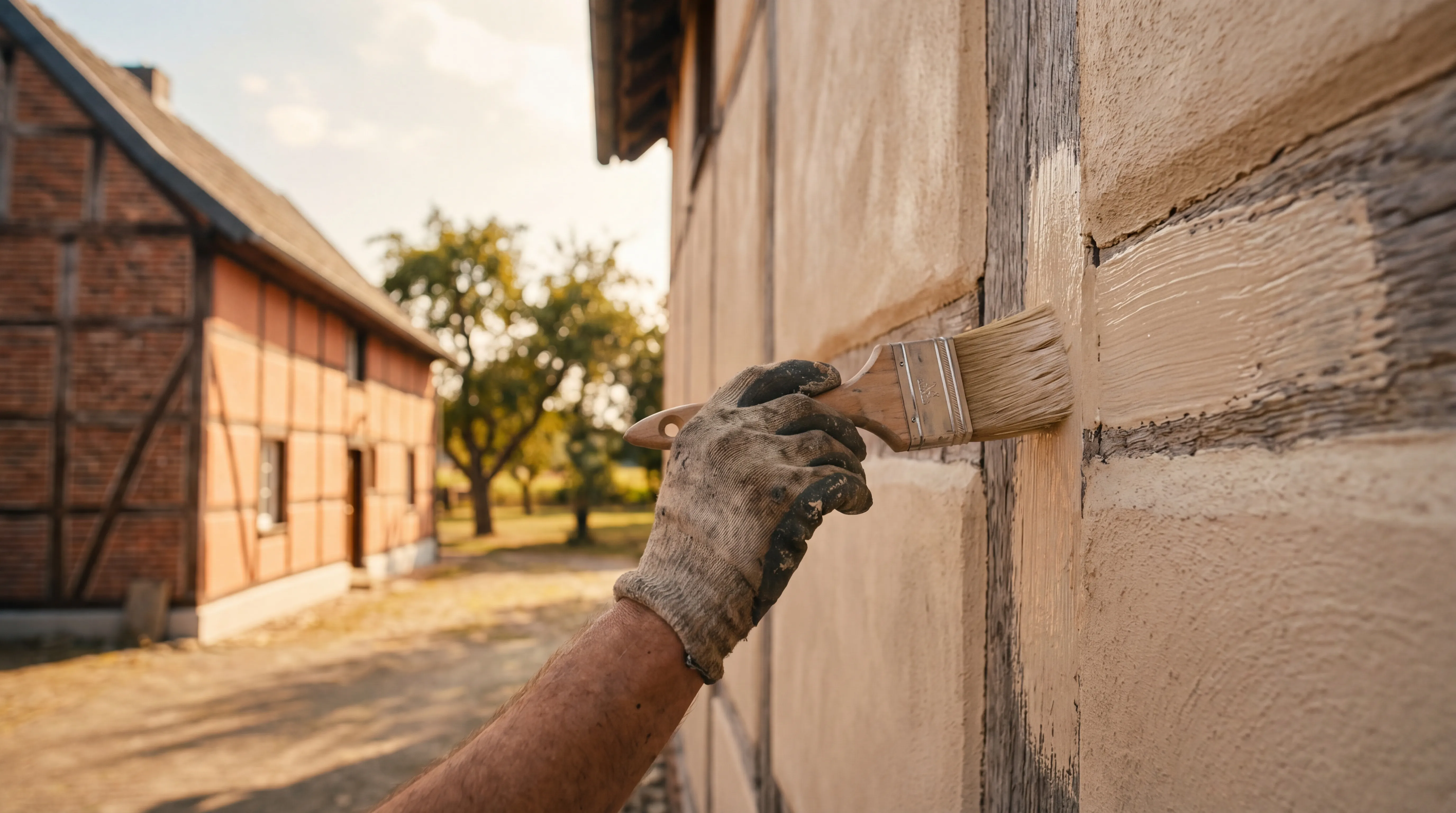 Handwerkliche Malerarbeit an einer historischen Fassade